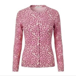 Foxcroft Pink Heart Crew Neck Button Down Cardigan Sweater Size S